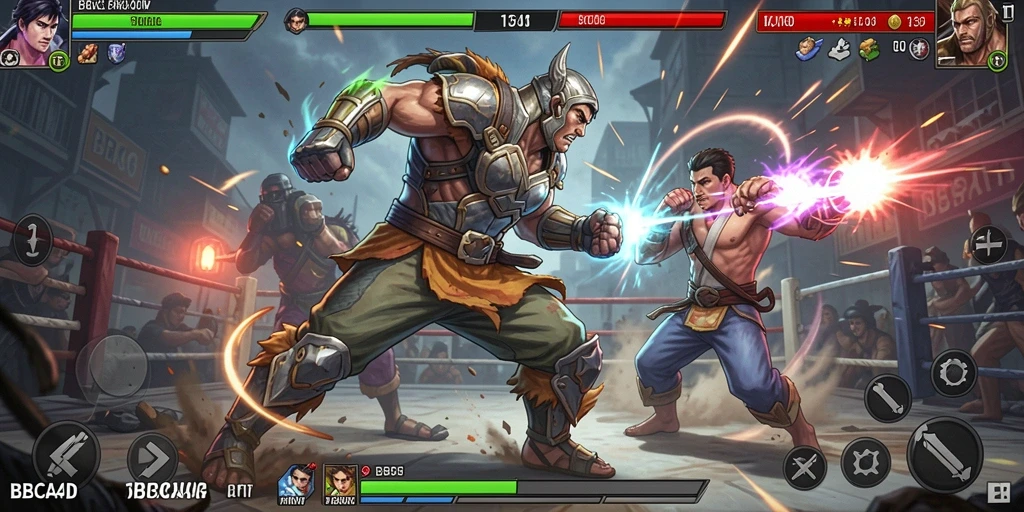 Screenshot utama BBCA4D menampilkan karakter dalam laga pertarungan yang intens.