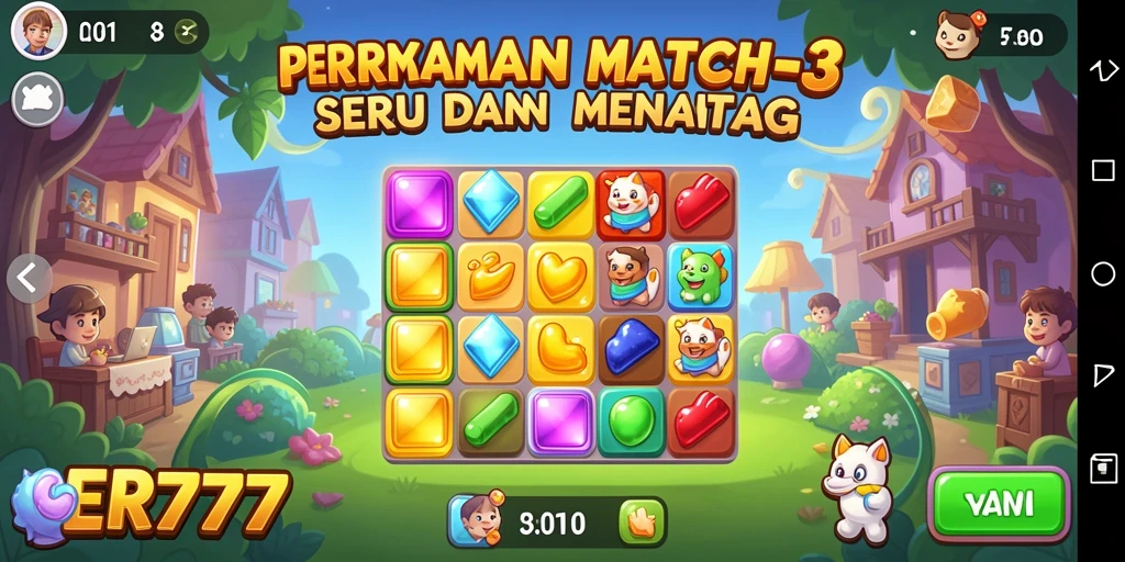 Tampilan gameplay ER777 dengan berbagai kombinasi Match-3.