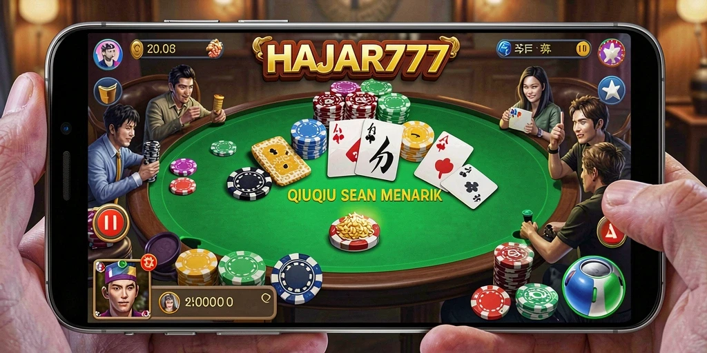 Screenshot gameplay menegangkan dari HAJAR777 dengan kartu QiuQiu.
