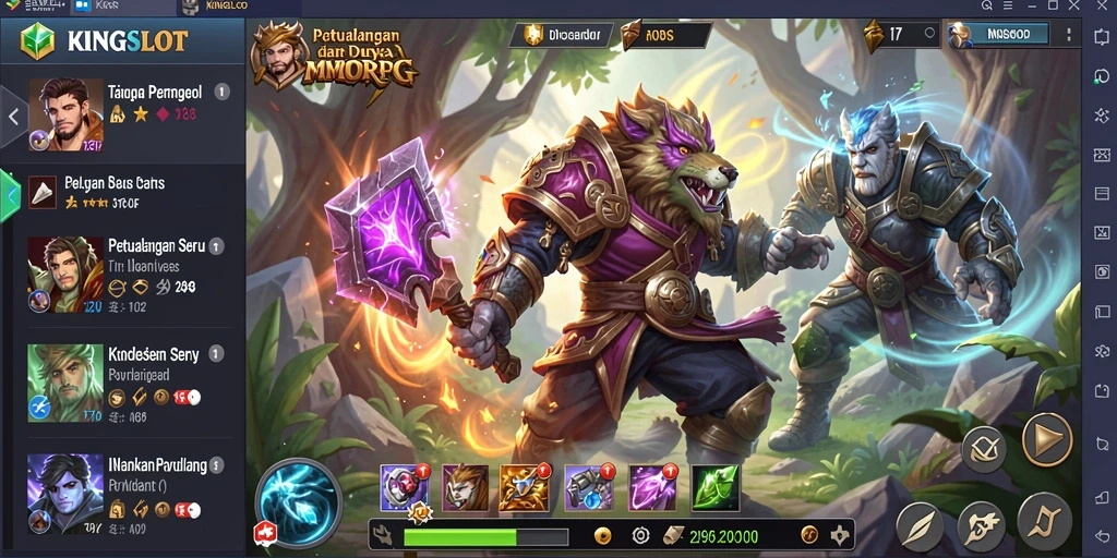 Gameplay seru dalam <strong>KINGSLOT</strong> yang menampilkan pertempuran epik.