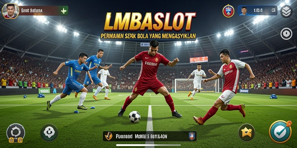 Gameplay seru LMBASLOT dengan aksi sepak bola yang mendebarkan.