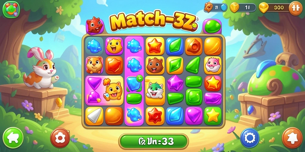 Tangkapan layar N32 dengan aksi permainan Match-3 yang seru.