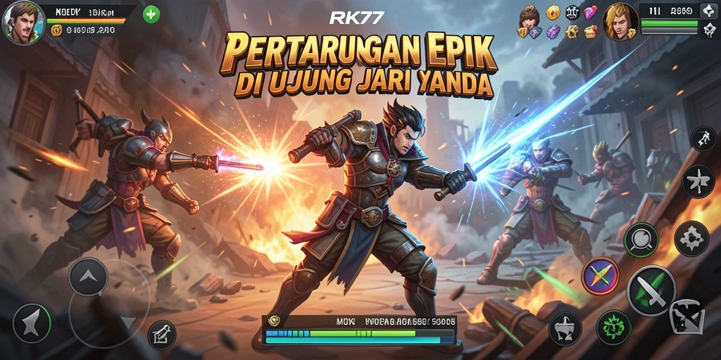 Tampilan pertarungan seru dalam RK77 dengan karakter ikonik.
