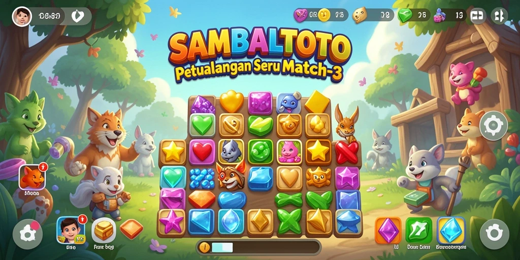 Screenshot menunjukkan gameplay menarik di SAMBALTOTO Match-3.