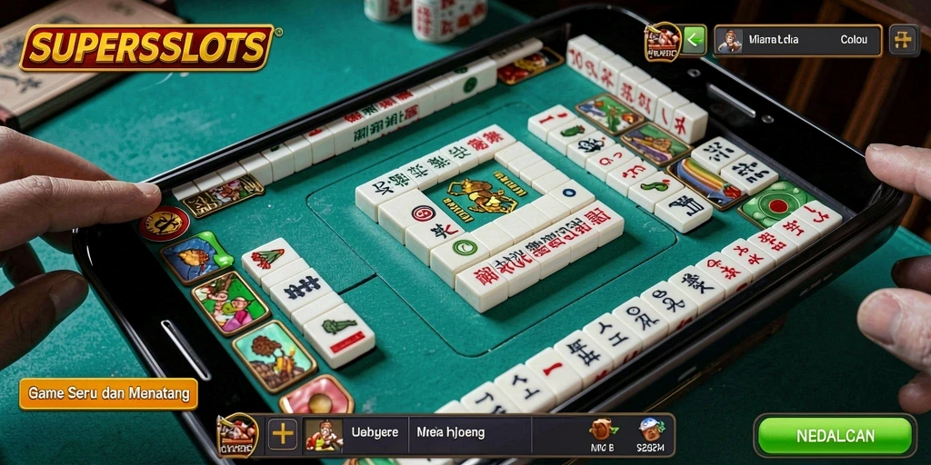 Tampilan gameplay seru dalam SUPERSLOTS menampilkan momen Mahjong yang mendebarkan.