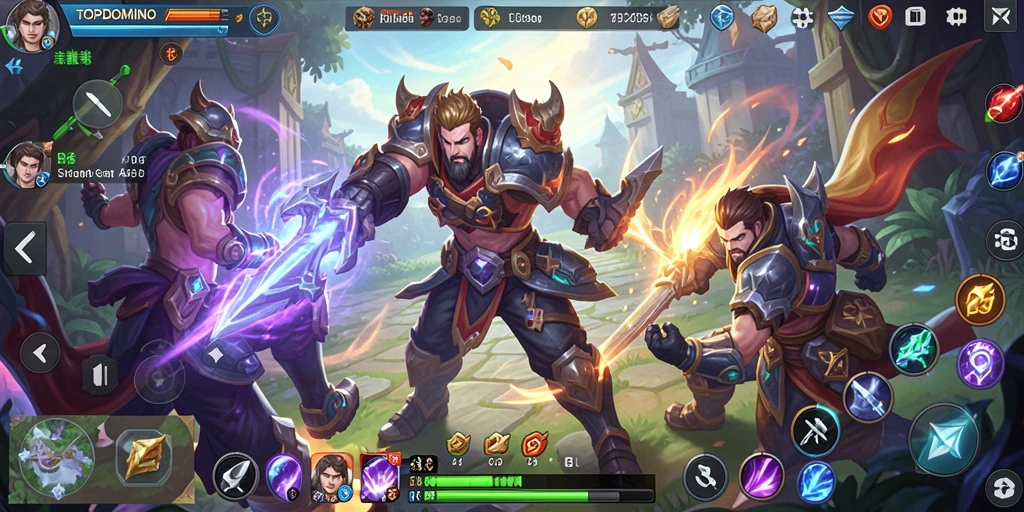 Screenshot gameplay TOPDOMINO menampilkan aksi seru dalam pertempuran MOBA.