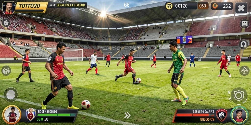 Screenshot TOTO20 menampilkan aksi sepak bola yang mendebarkan.