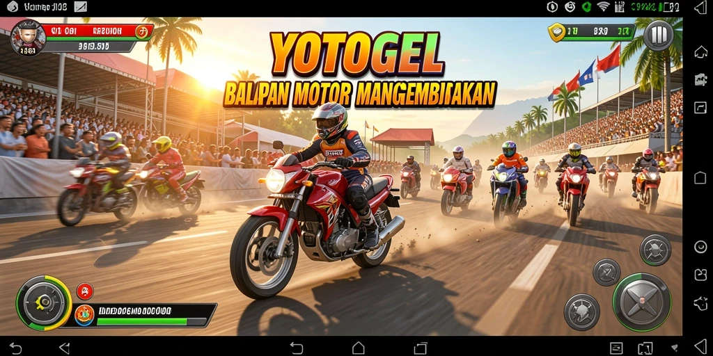 Tangkapan layar YOTOGEL menampilkan balapan motor yang mendebarkan di trek yang menantang.