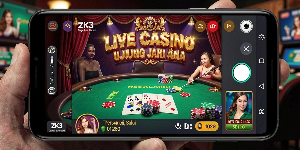 Screenshot gameplay ZK3 dengan dealer langsung dan interaksi pemain.